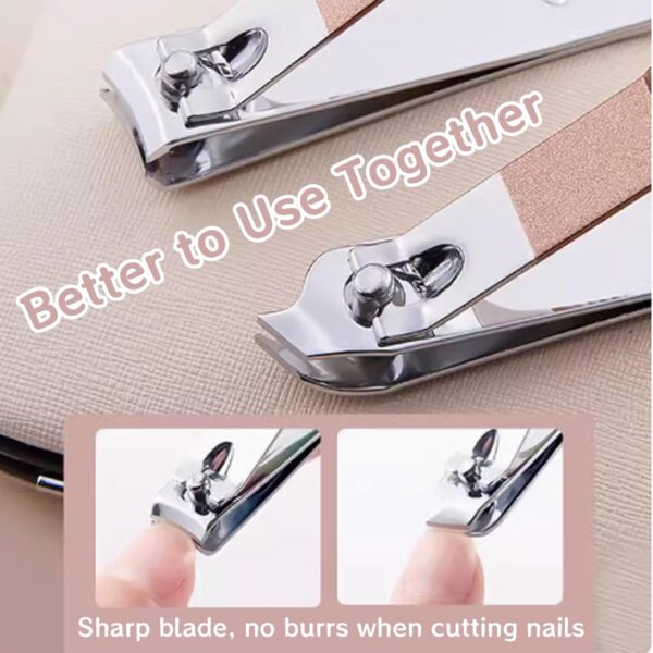 Nail Clipper Manicure Set, 7 In 1 Stainless Steel Professional Pedicure Kit Nail Scissors Grooming Kit with Black PU Leather Case for Travel & Home Use (Pink Leather)