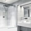 VeeBath Bath Screen Pivot Bath Shower Tempered Glass Screen Reversible Door Panel - 800 x 1400mm, Jade Round