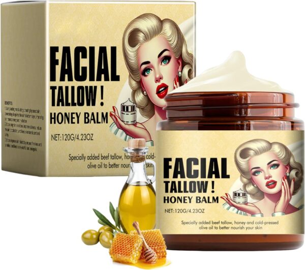 Pure Tallow Balm, 120g Beef Tallow Skin Care, 100% Natural Tallow and Honey Balm,Organic Wrinkle Defense Moisture Tallow Cream for Face, Body