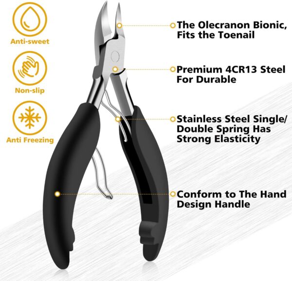 Toe Nail Clipper for Ingrown or Thick Toenails, Toenails Trimmer and Professional Podiatrist Toenail Nipper for Seniors with Surgical Stainless Steel Surper Sharp Blades Lighter Soft Handle