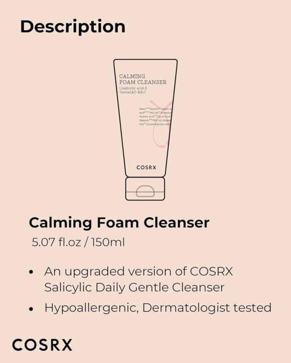 COSRX AC Collection Calming Foam Cleanser, 150ml / 5.07 fl.oz | Salicylic Acid Acne Cleanser | Animal Testing Free, Paraben Free, Korean Skin Care