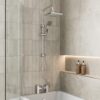 Architeckt® Square Waterfall Bath Shower System Mixer Shower Tap with Modern Square Riser Rail Kit Dual Rainfall Shower Heads Handset