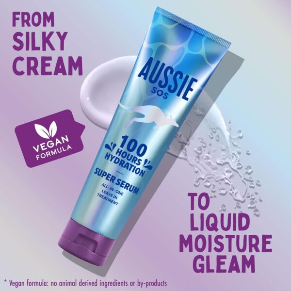Aussie Super Serum Leave In Conditioner Hair Serum Treatment, For Dry, Damaged Hair. 100 Hours of Hydration, Smooth, Soften, Detangle, Prevent Split Ends and Boost Shine, 160ml