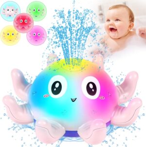 Jiosdo Baby Bath Toys, Octopus Spray Water Light Up Bath Toys, Automatic Induction Water Toys, Bath time shower Bathtub toys Gifts for Toddlers Girls Boys（Pink）