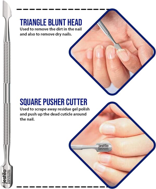 Jestilo Cuticle Remover Tool Set Cutter and Pusher - Stainless Steel Professional Nipper Nail Care Tools Salon Level Mani-Pedi at Home Silver (Silver) (JC-NP-S)