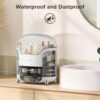 BTGGG Cosmetic Organiser Dustproof Skincare Organiser Makeup Desk Organiser with Lipstick Slots Mutifuctional Beauty Storage Stand for Make-up Jewelry Vanity for Bedroom Bathroom Dressing Table, White