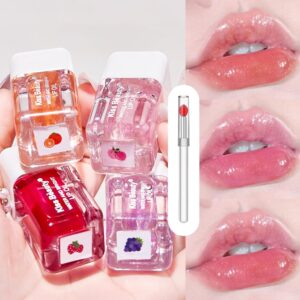 Leogony 4PCS Shimmer Korean Lip Gloss, Cute Lip Balm Makeup, Plump Hydrating Toot Lip Glow Oil Set