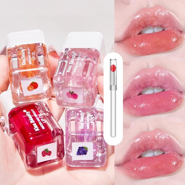 Leogony 4PCS Shimmer Korean Lip Gloss, Cute Lip Balm Makeup, Plump Hydrating Toot Lip Glow Oil Set