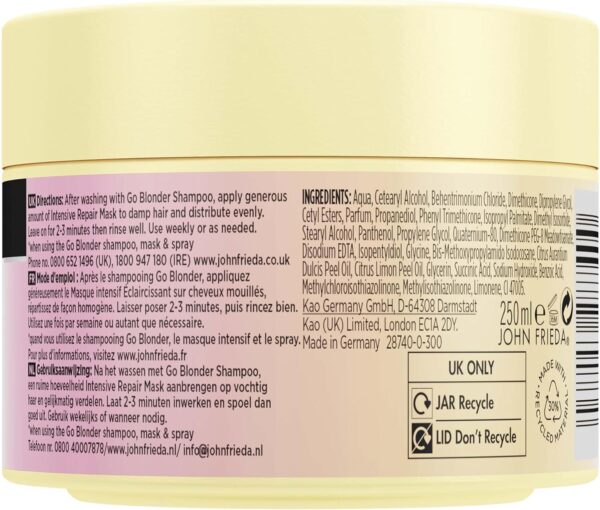 John Frieda Go Blonder Intensive Repair Mask for Blonde and Highlighted Hair 250 ml