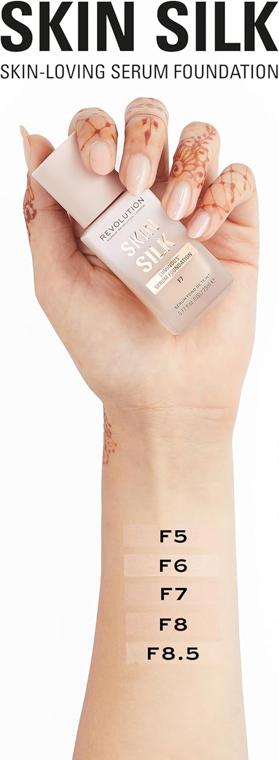 Makeup Revolution, Skin Silk Serum Foundation, Light to Medium Coverage, Contains Hyaluronic Acid, F7, 23ml