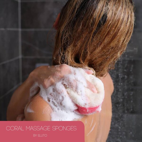 Bath Massage Sponge for Adults - Exfoliating Body Shower Scrubber - Doubled Sided exfloating Massage Sponge- Family Pack of 3