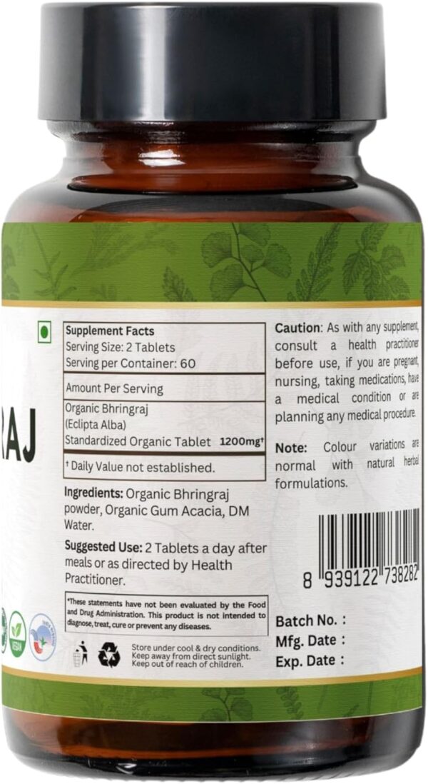 BHRINGRAJ 120 Tablets | Eclipta Alba (Bhringraj) | Organic and Natural | Ayurvedic Hair Care | Vegan and USDA Certified 120tab - Pack of 3