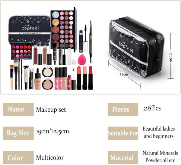 71SlQzgRGlL._AC_SL1500_.jpg RoseFlower 28Pcs Professional Makeup Set, Essential Make up Starter Set Make-up Sets With Cosmetic bag Eyeshadow Palette Lip Gloss Concealer blush Foundation Brush