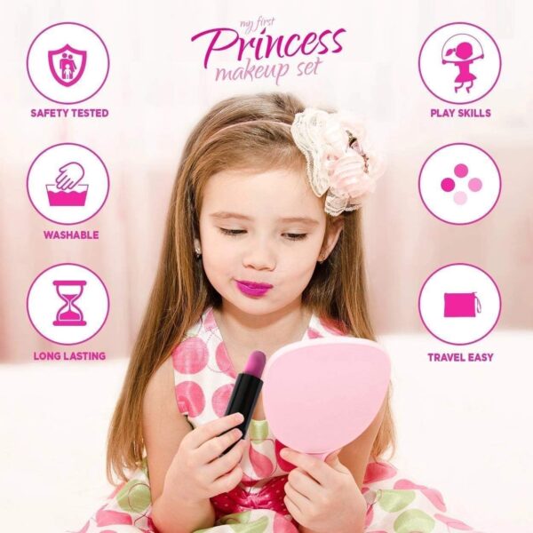 Playkidiz My First Princess Make Up Kit – Kids Washable Makeup Set for Girls – Non-Toxic Pretend Play Cosmetic Beauty Toy Set with Bag – Party Set for Girls, Birthday, Halloween & Dress Up