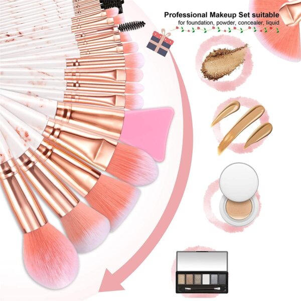 DUAIU Marble Makeup Brushes Set Premium Synthetic Kabuki Powder Blush Contour Foundation Concealer Eyeshadow Brushes with Makeup Sponge - Pink Marble Set)