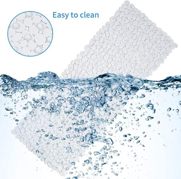 Marsheepy Anti-slip Bathtub Mat Pebbles Shower Mat Extra Large Bath Mat with Suction Cups and Drain Holes for Bathroom,Machine Washable, 88 x 40 CM（Clear)