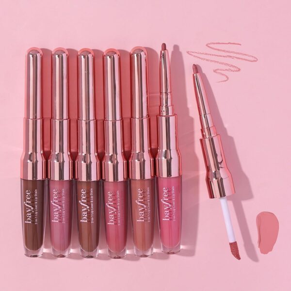 bayfree 2-IN-1 Lip Liner and Lip Stain, High Pigmented Long Lasting Velvet Lip Tint, Well-Defined Lipliner, Weightless Waterproof Not Animal Tested, Matte Finish Makeup