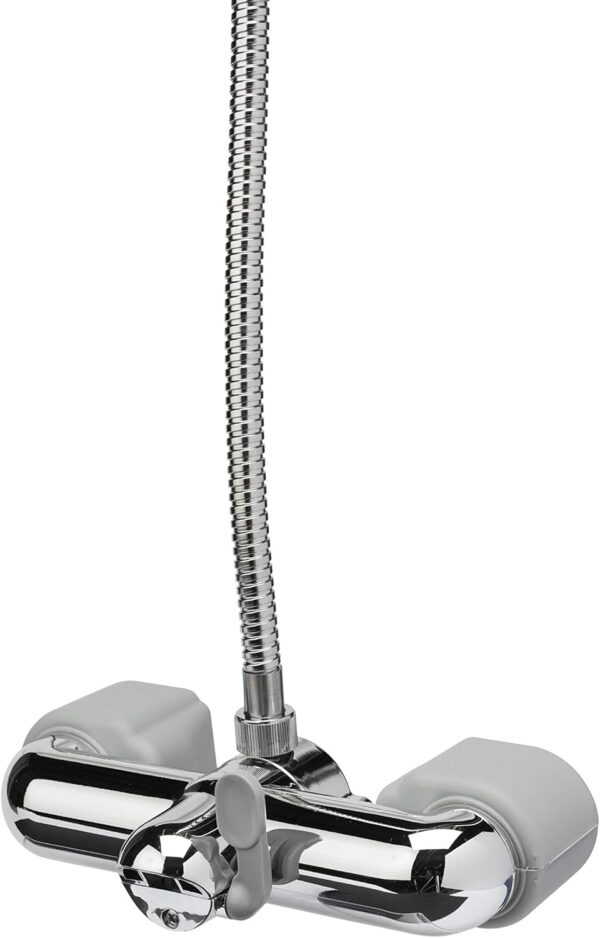 Croydex Bar Mixer Shower Set with 1500mm Flexi-Tube Hose, One Function Shower Head, Riser Rail, Easy Installation, Suitable for Round Taps, Chrome Plated