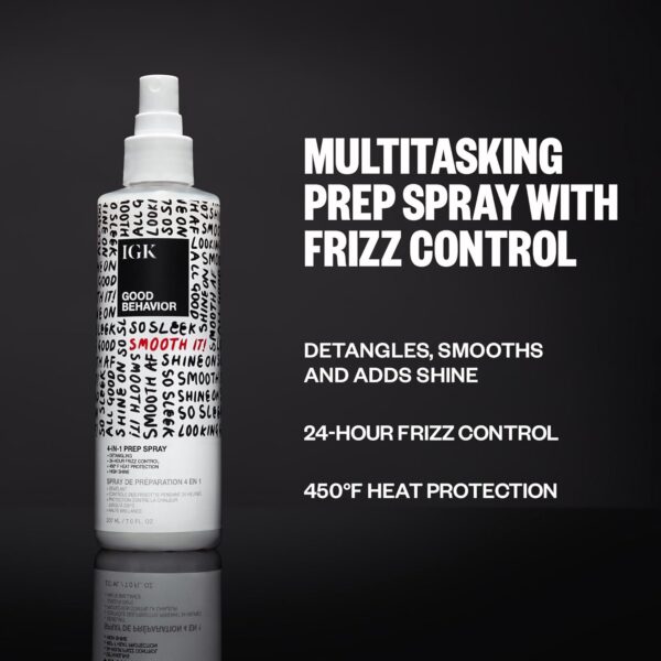 IGK GOOD BEHAVIOR 4-in-1 Prep Spray | Leave In + Detangle + Heat Protectant | Vegan + Cruelty Free |