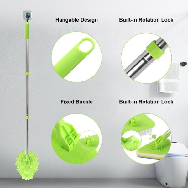 Bathroom Cleaning Brush, 3-in-1 Tub Tile Scrubbing Brush with Extendable Long Handle, Bathroom Scrubber Tool Adjustable Shower Cleaning Brush for Floor Bathtub Tile Wall Cleaning - Green