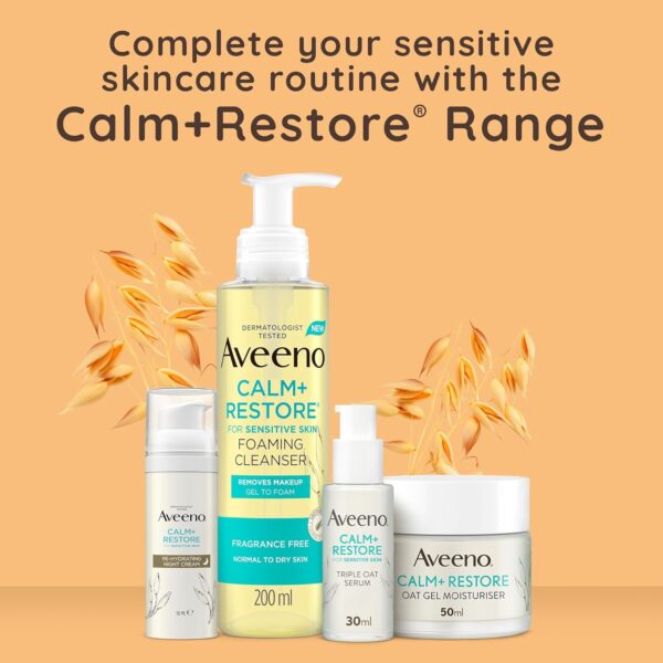 Aveeno Face CALM+RESTORE® Foaming Cleanser, Removes Makeup + Waterproof Mascara, Gel to Foam, For Sensitive Skin, Fragrance Free 200ml