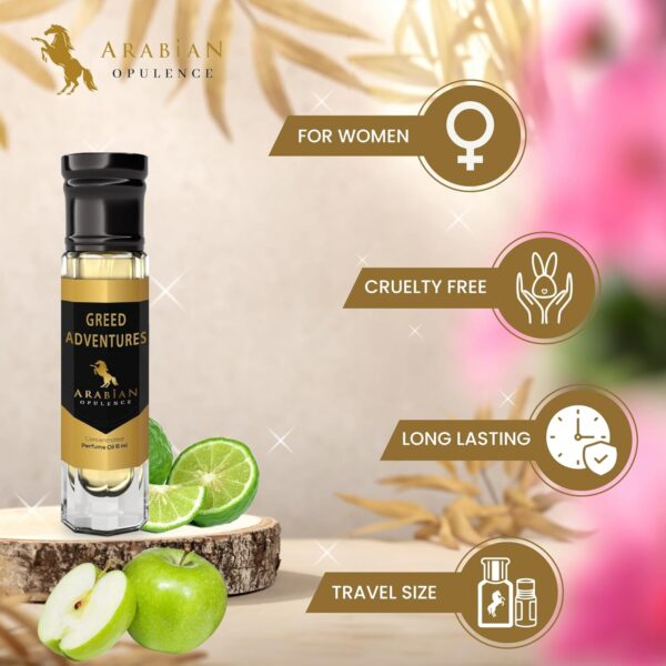 Arabian Opulence FR32 GREED ADVENTURES Roll-on Perfume Oil | Concentrated Fragrance Body Oil | Long Lasting Oil Based Perfume for Women | Travel Size Bottle Alcohol-Free (6ml)