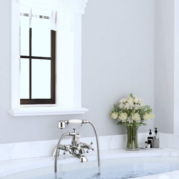 Wasserrhythm Bath Mixer Taps with Shower Attachment Victorian Traditional Telephone Bathroom Bathtub Filler Tap Deck Mounted Cross Dual Handle Handhled Shower