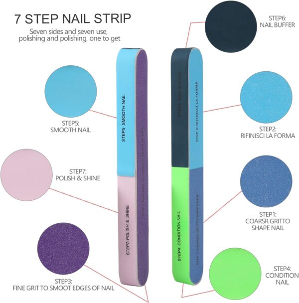FANDAMEI Nail Files and Buffers, 100/180 400/4000 Grit Professional Manicure Tools Kit Rectangular Art Care Buffer Block Tools, 7 Ways Buffer Block for Trim, Polish and Shine Nail, 20Pcs/Pack