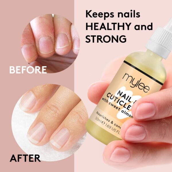 Mylee Sweet Almond Nail & Cuticle Oil 50ml, – Deeply Hydrating & Nourishing Cuticle Conditioner Oil, Non-Greasy Formula and Leaves No Sticky Residue, Lightly Scented With Almond Oil