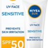 NIVEA Sun UV Face Sensitive SPF 50 Cream (50ml), Sunscreen Protects Against UVA/UVB Rays and Premature Skin Ageing, Sun Cream for Sensitive Facial Skin