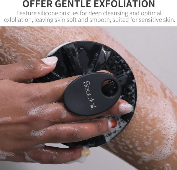 BEAUTAIL Silicone Body Scrubber Shower Bath Brush, More Hygienic Than Traditional Loofah, Lather Nicely, Long Lasting, Gentle Exfoliating for Women Men Baby Sensitive Skin, 1 Pack, Black
