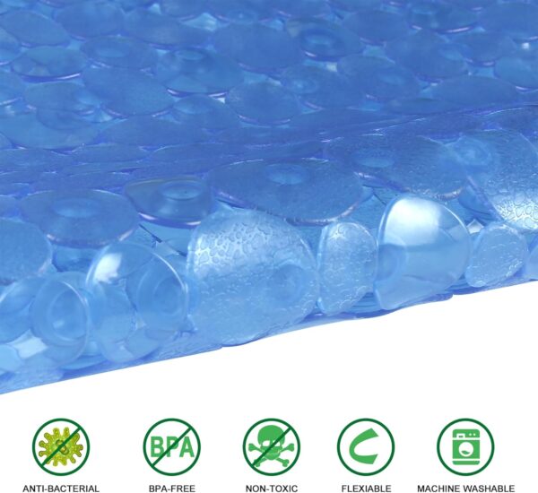 WELTRXE Bath Mat Non Slip Anti Mould for Inside Bath, Anti Slip Shower Mat, 69 x 36 cm Blue Oval Pebble PVC Bathtub Mat, Soft Comfortable Bath Mat with Suction Cups & Drainage Holes for Elderly Child