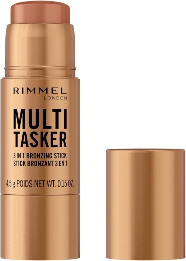 71TmxQ2nR6L._AC_SL1500_.jpg Rimmel Multi Tasker 3 in 1 Bronzing Stick, 002 Medium, Sculpted and Bronzed Glow, All-Day Wear, Sheer and Dewy Finish, Infused with Vitamin C & E, Vegan Formula, Cruelty-Free