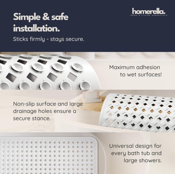 Homerella Bath Mat Non-Slip Skin Sensitive 88 x 39 cm Including Hanging | Non Slip Bath Mat BPA Free | Shower Mat Mould Resistant & Machine Washable