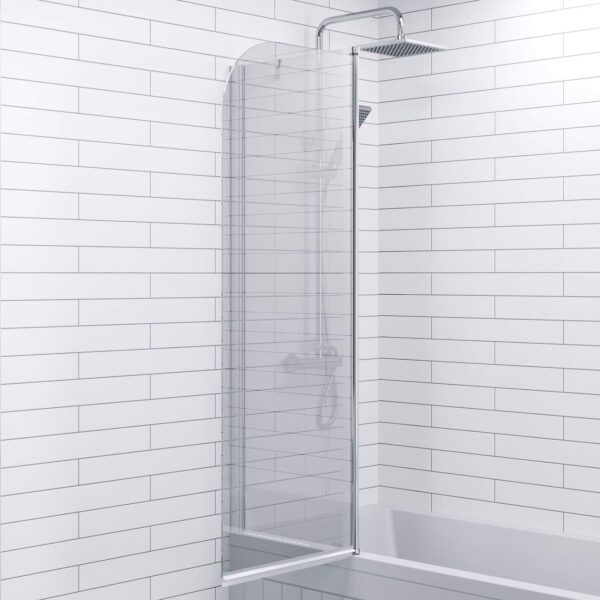 Luxura® 1400 x 1000mm Chrome 2 Section Folding Over Bath Shower Screen Door 6mm Clear Toughened Safety Glass Panel 180° Pivot Bathroom Hinged Framed Bath Screens