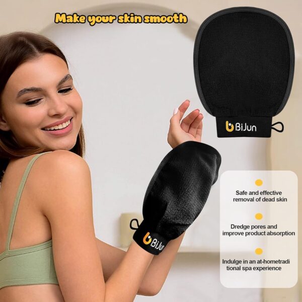 BiJun Exfoliating Glove, Moroccan Kessa Scrub Exfoliating Gloves, Deep Exfoliating Mitt Body Scrub Premium Scrub, at Home Shower or Bath Exfoliating Gloves for Dead Skin Remover