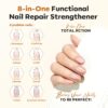 Modelones Nail Care 8 in one Ridge Filling Strengthener Treatment, Nail Polish Strengthener for Damaged and Weak Nails, Nail Hardener Extra Strong and Growth Smoothing Glitter Nude Nail Varnish 15ml