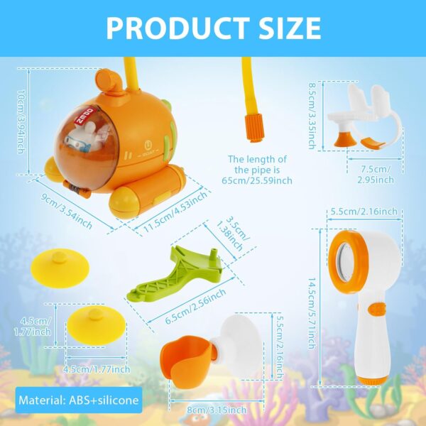 Gatphy Baby Bath Shower Head Baby Bath Toys, Submarine Shaped toddler bath shower head with Suction Cup Battery Operated Baby Watering Bath Toy for Kid Toddlers Girls Boys 1 2 3 4 5 Year Olds