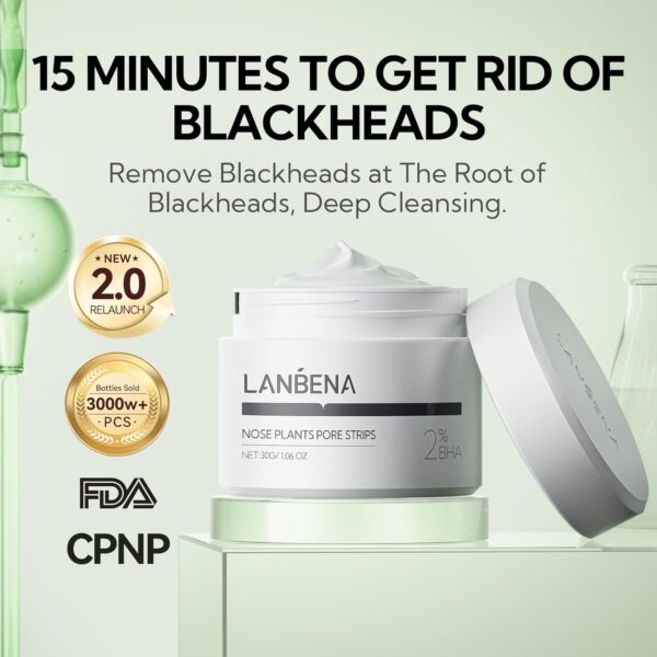 LANBENA Blackhead Mask (30g), 60 Pieces Nose Pore Strips, Note: Cream Goes Dry out/Gunk below 25 Degrees, Place Bottle in Boiling Water to Soften