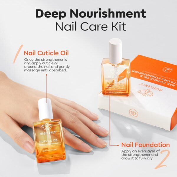 Modelones Nail Strengthener and Cuticle Oil Nail Care 8 in one Ridge Filling Nail Repair Kit Nail Growth Treatment for Thin& Damaged Nails, Moisturizes Dry Skin, Repairs Cuticles Nail Growth Oil 15ml