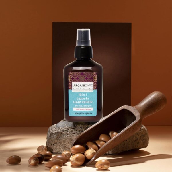 Arganicare | Argan range | 10-IN-1 ANTI-FRIZZ REPAIR & DETANGLING SPRAY | With Organic Argan Oil | Unruly and damaged hair | Eliminates frizz | Prevents and treats split ends | 150mL
