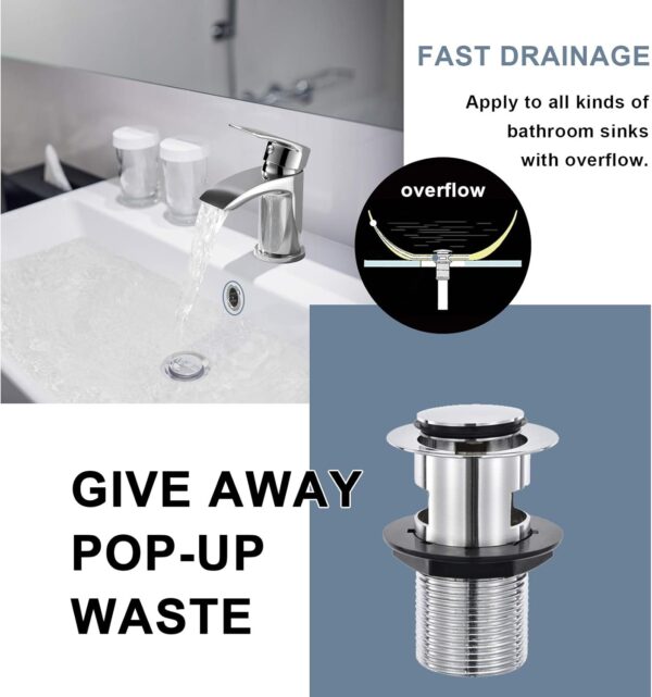 Hapilife Basin and Bath Mixer Tap with Shower Attachment Set Slotted Pop up Waste Waterfall Bathroom Sink Tap Cloakroom Bathtub Tub Filler Tap Mixers Monobloc Chrome Brass Bathroom Taps Set