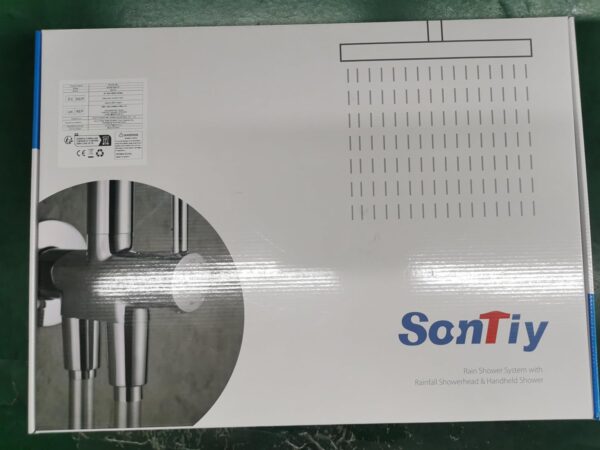 SonTiy Rainfall Shower Set, Square Swivelling Shower Riser Rail with Large Overhead Shower & Brass Diverter, Shower System Without Mixer, 3 Jet Types Handheld Shower, 5-Year Warranty, Chrome