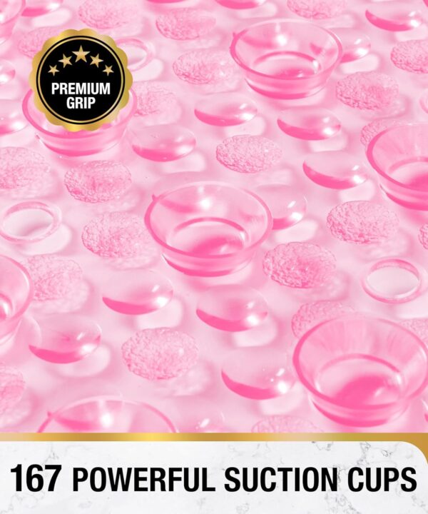 HITSLAM Oval Bath Mat Non Slip Anti Mould, 68 x 38 CM Anti Slip Shower Mat for Bathroom, Machine Washable Bubble Bathtub mat with Suction Cups and Drain Holes, Soft on Feet, Pink
