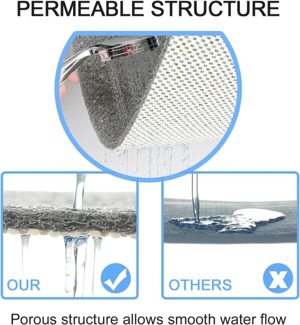 Loofah Shower Mat, Bath Mat Non Slip, Anti Mould Shower Mats for Inside Shower, 60 x 40 cm Shower Mats with Drain, Washable Bath Mats for Bathroom Floor, PVC Bathtub Mat for Elderly, Quick Dry (Grey)