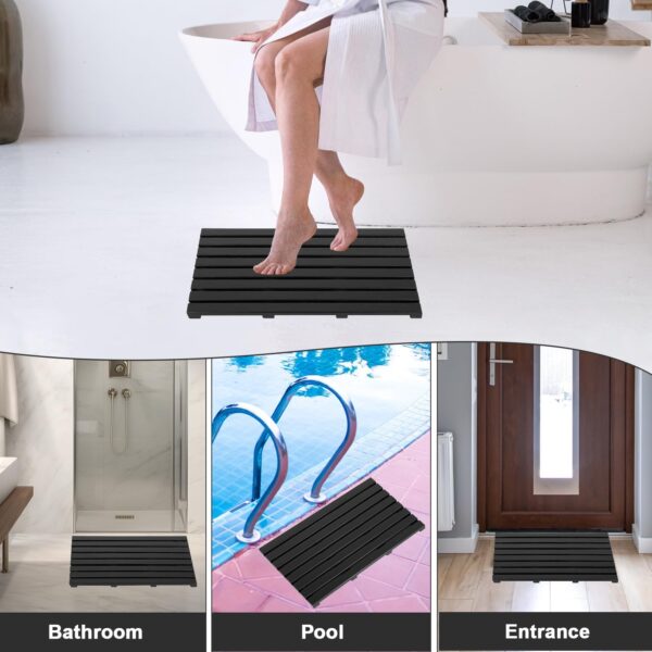 MantraRaj Bamboo Duckboard Bath Mat Anti Slip Mat Spa, Bath, Shower Bathroom Decor Easy to Clean Water Resistant Shower Mat Slatted Duckboard Design Multipurpose Bath Mat (Black)