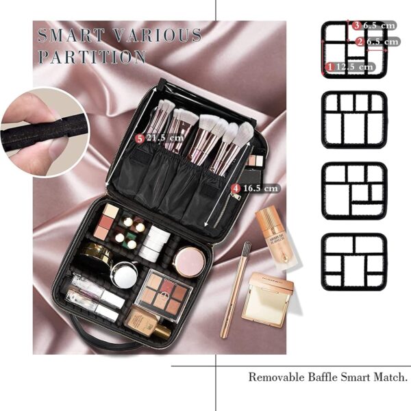 Joligrace Makeup Bag Cosmetic Case Vanity Travel Beauty Box Make Up Train Case Hairdressing Tools Organiser with Adjustable Compartment Oxford Fabric, Black