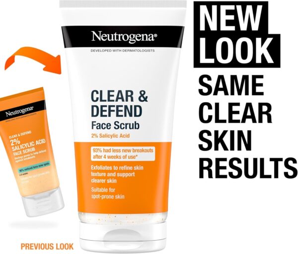 Neutrogena Clear & Defend Facial Scrub (1x 150ml), Oil-Free Face Scrub Suitable for Oily and Spot-Prone Skin, Facial Exfoliator with 2% Salicylic Acid Clinically Proven to Defend Against Breakouts