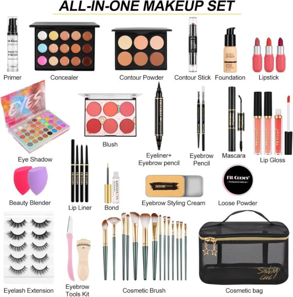 Makeup Sets, Cosmetic Make Up Starter Kit With Storage Bag Portable Travel Make Up Palette Eyeshadow Foundation Lip Gloss for Teenage & Adults(Style C)