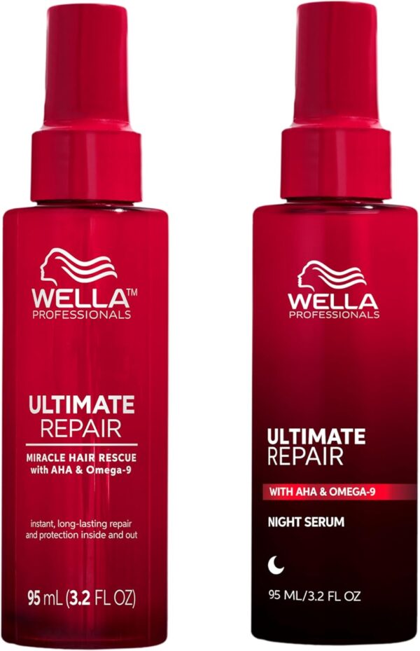 Wella Professionals Ultimate Repair Day/Night Bundle - Miracle Rescue Spray (95ml) & Lightweight Leave-in Night Serum (95ml) Repairs & Rebuilds All Types of Hair Damage